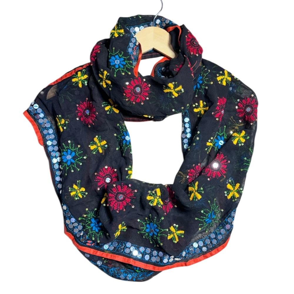 Anthropologie Raj Silk Embroidered Sequined Infinity Scarf NWT